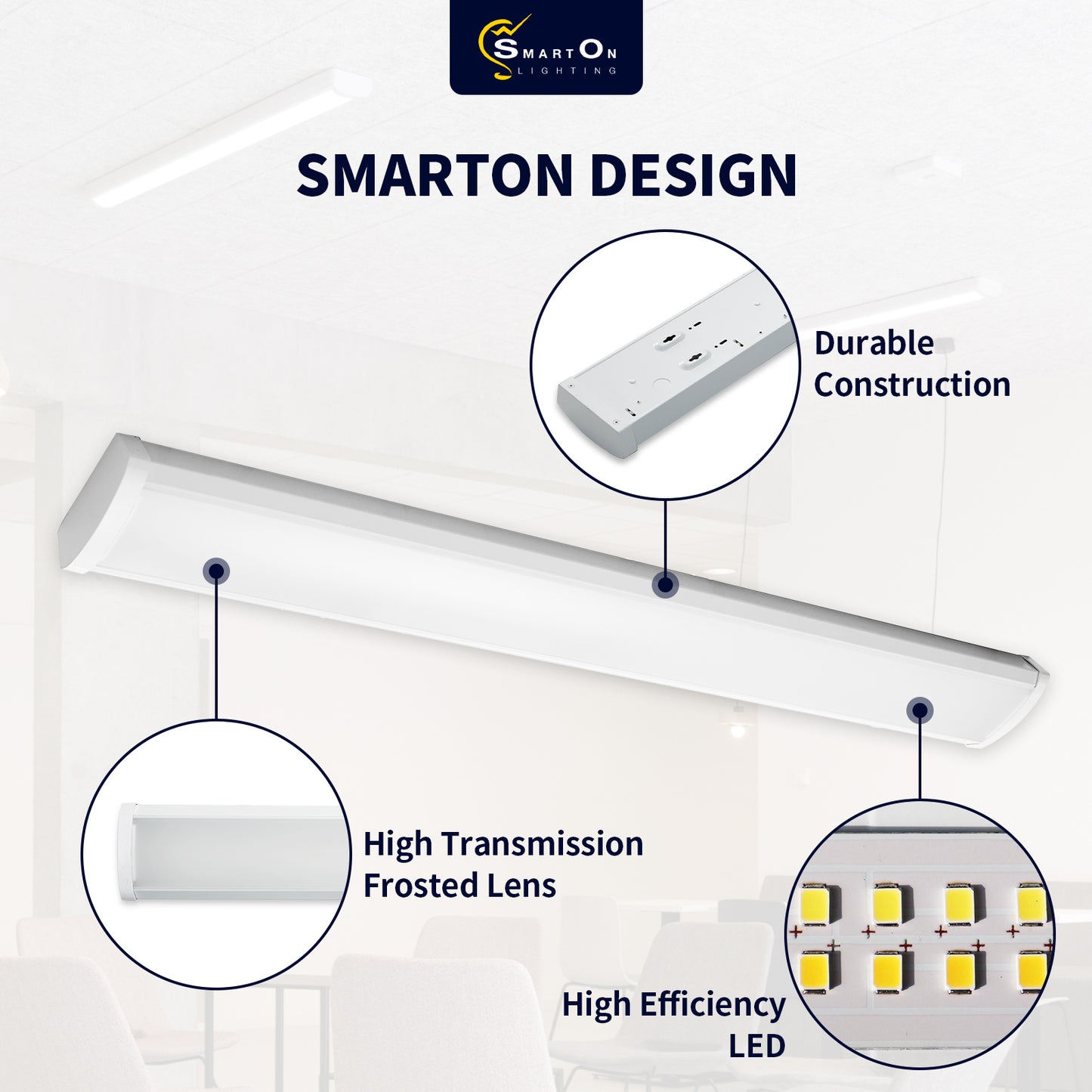 4 ft. LED Wraparound Light is designed to replace any outdated fluorescent light with crystal clear energy-efficient integrated LED fixture