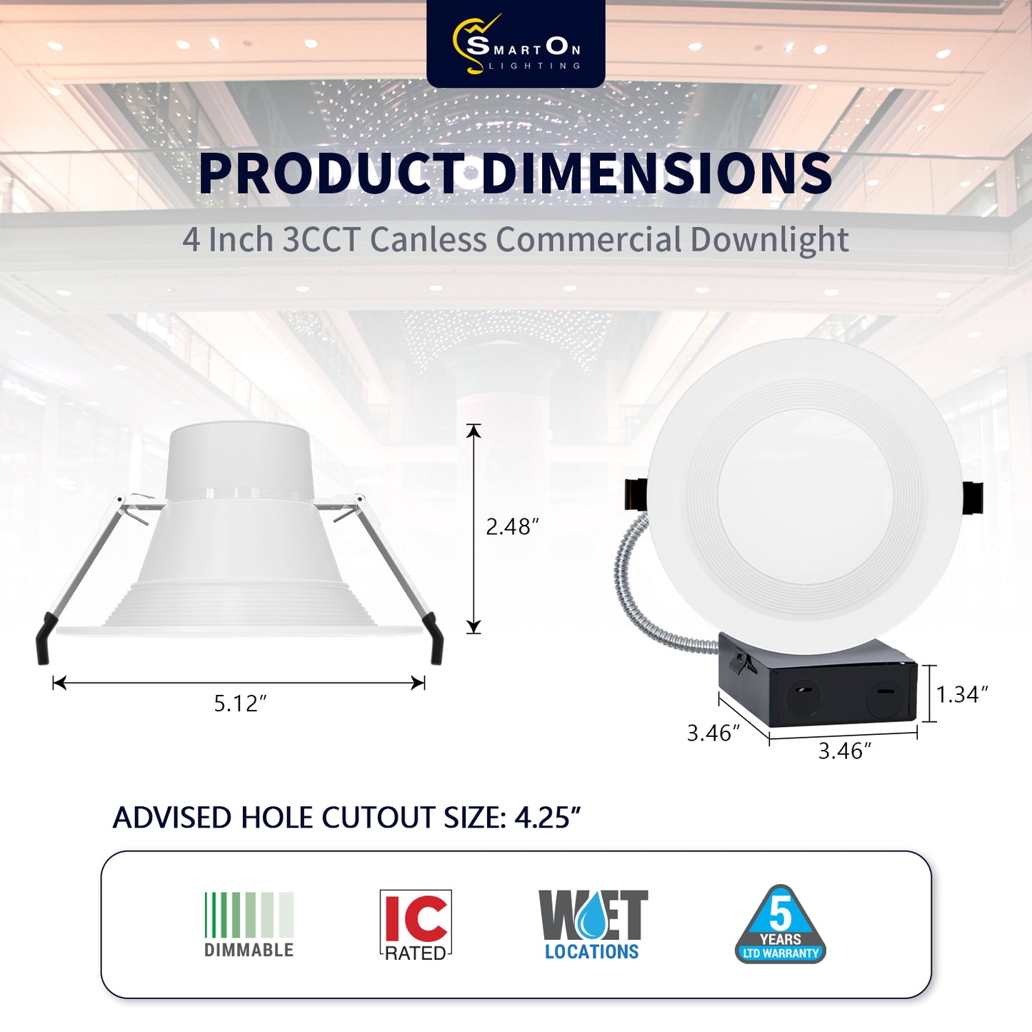 4 Inch Round Baffle Trim Commercial Canless Downlight