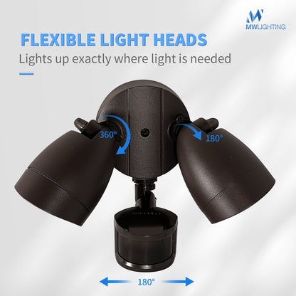 Twin Head LED Security Light with Motion Sensor Bronze Finish