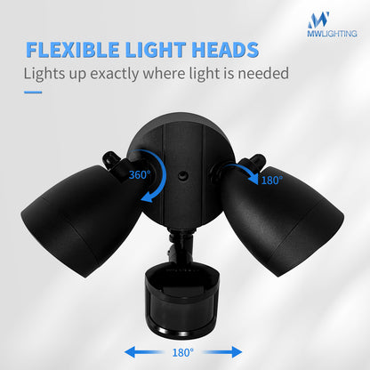 Twin Head LED Security Light with Motion Sensor Black Finish