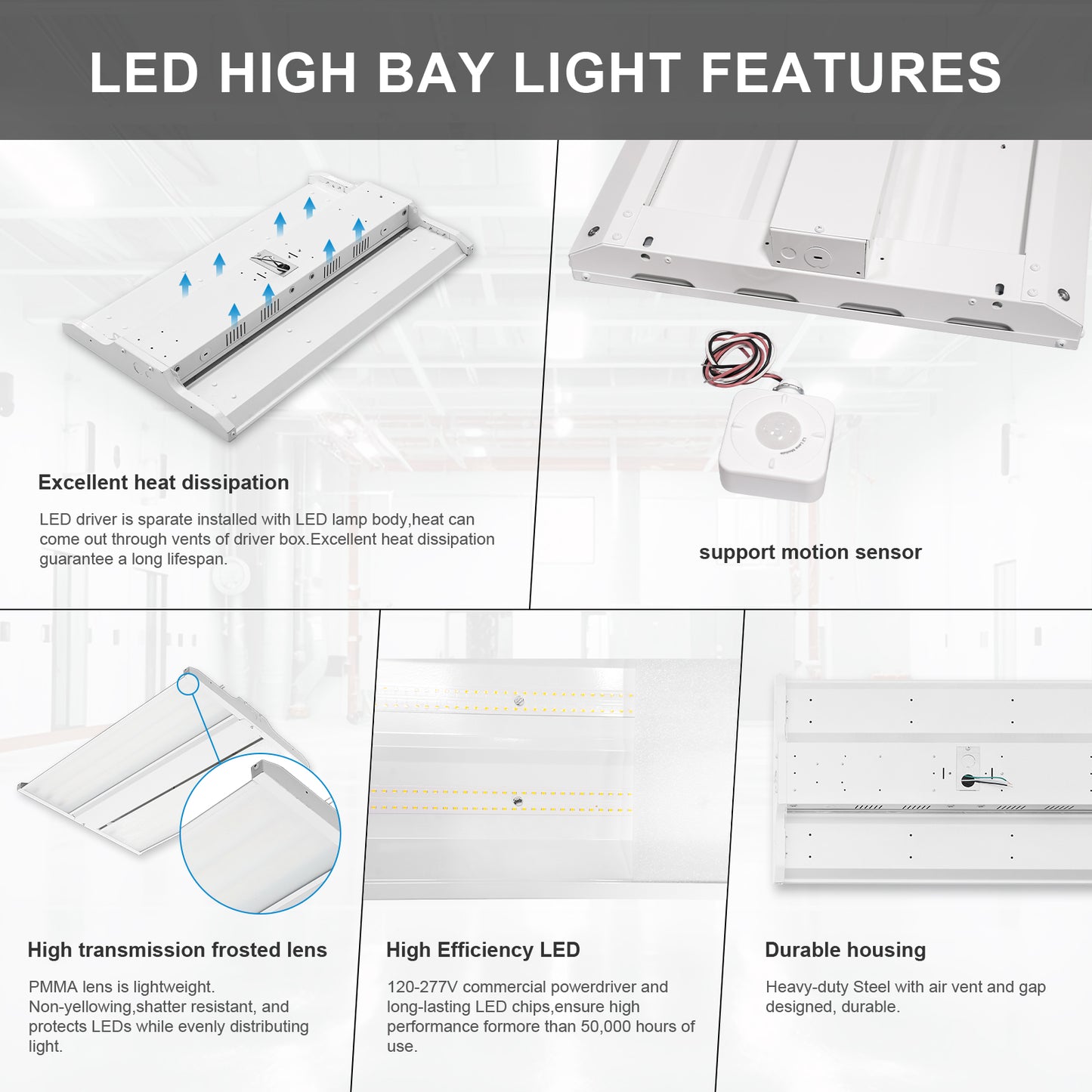 2FT 155W LED Linear Highbay 5000K/20925Lumens with Motion Sensor