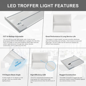 2X2 LED Troffer Light Fixture with 3CCT & Wattage Adjustable