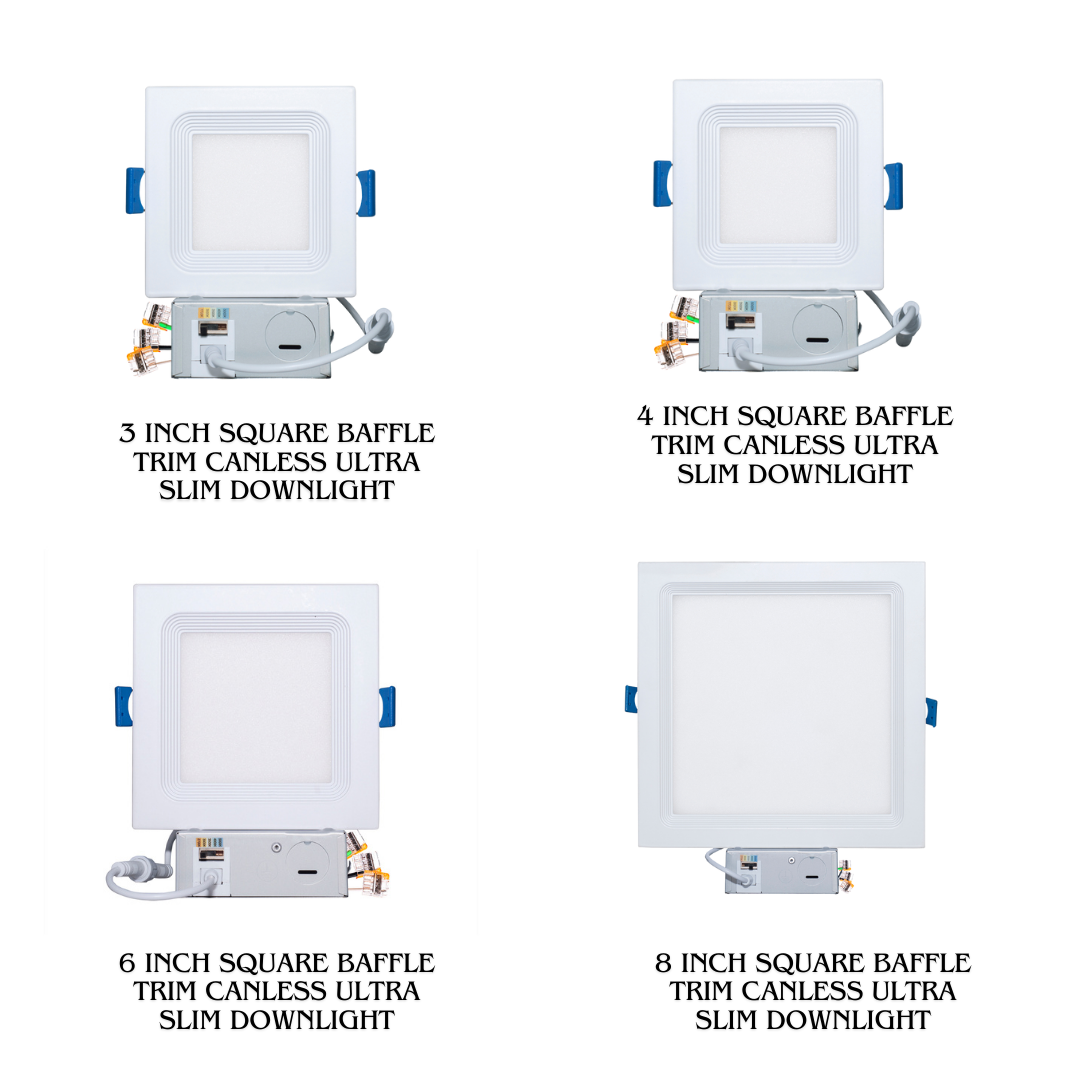 3 Inch/4 Inch/6 Inch /8 Inch Square Baffle Trim Canless Ultra Slim Downlight