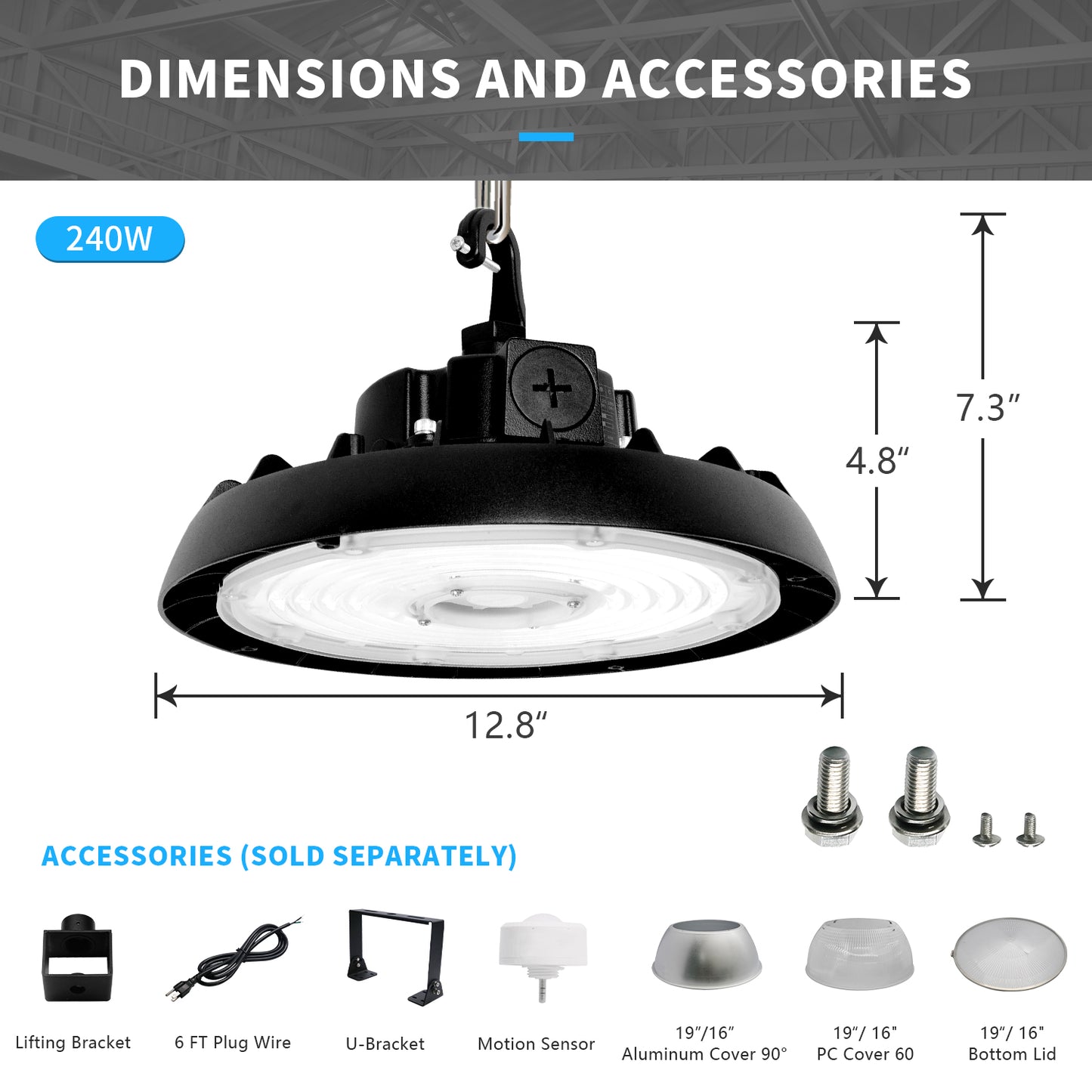 150/200/240W LED UFO High Bay 32400 Lumens 4000K/5000K