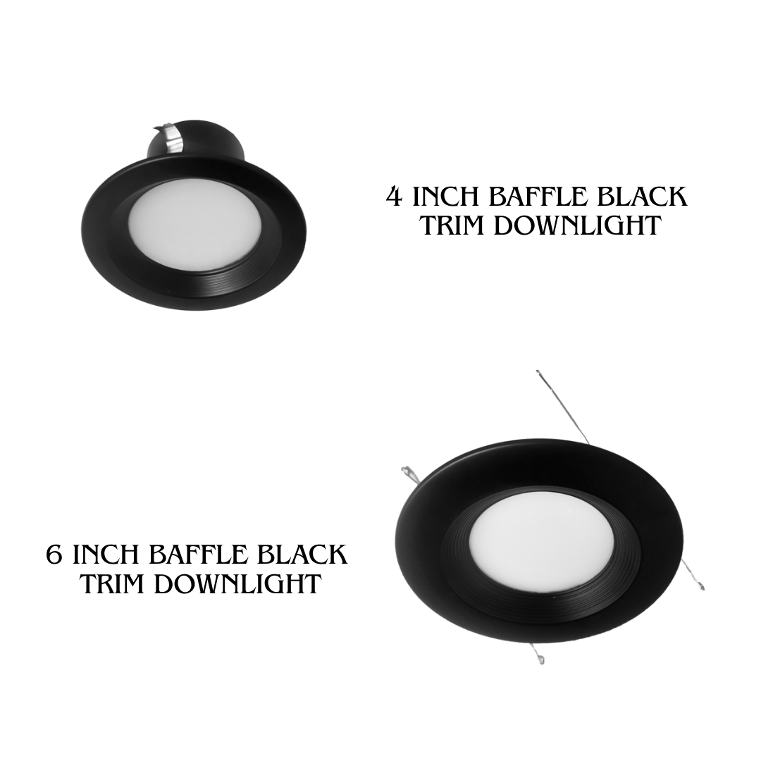 4 Inch/ 6 Inch Baffle Black Trim Downlight