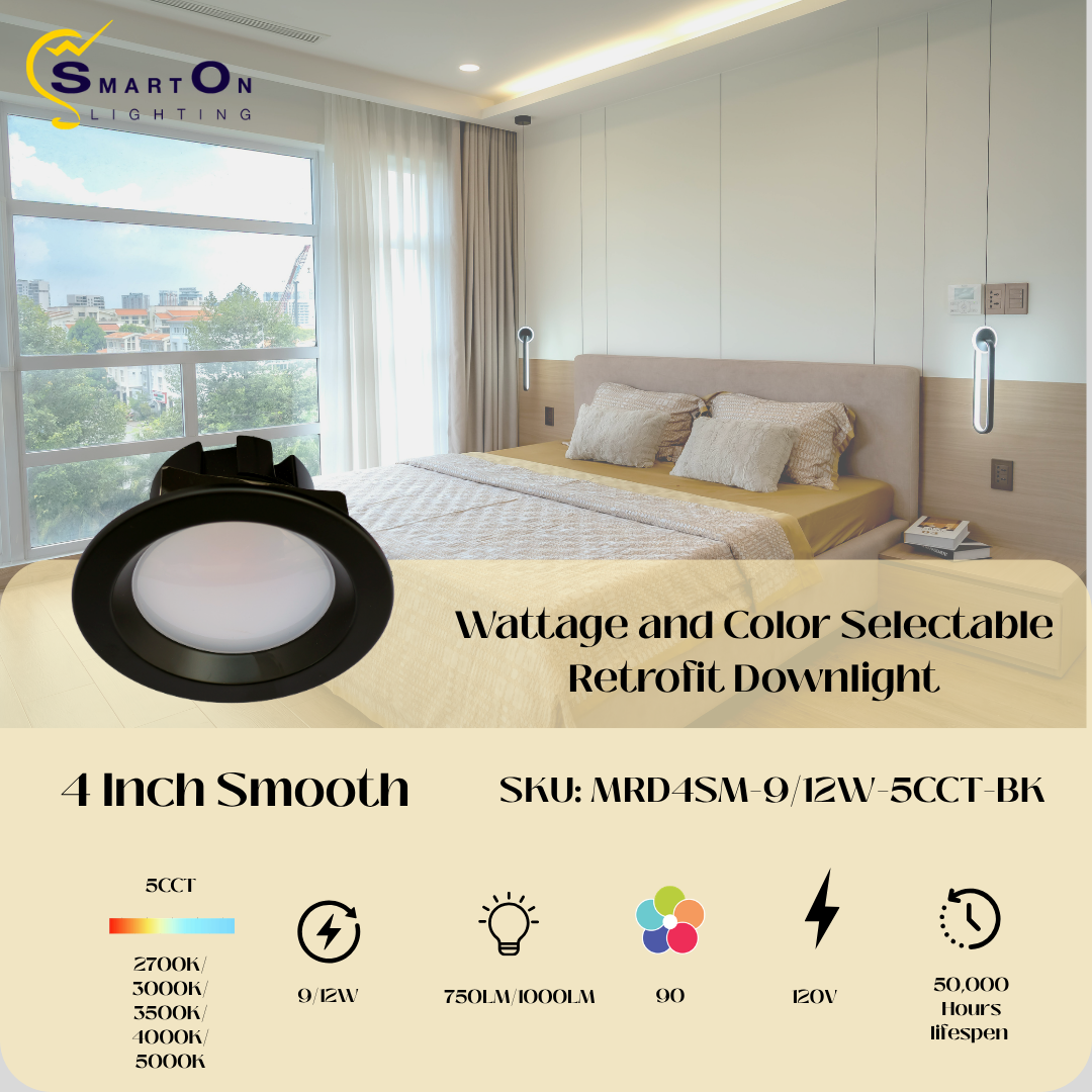 4"/6" Black Smooth Retrofit Downlight – Wattage & Color Selectable