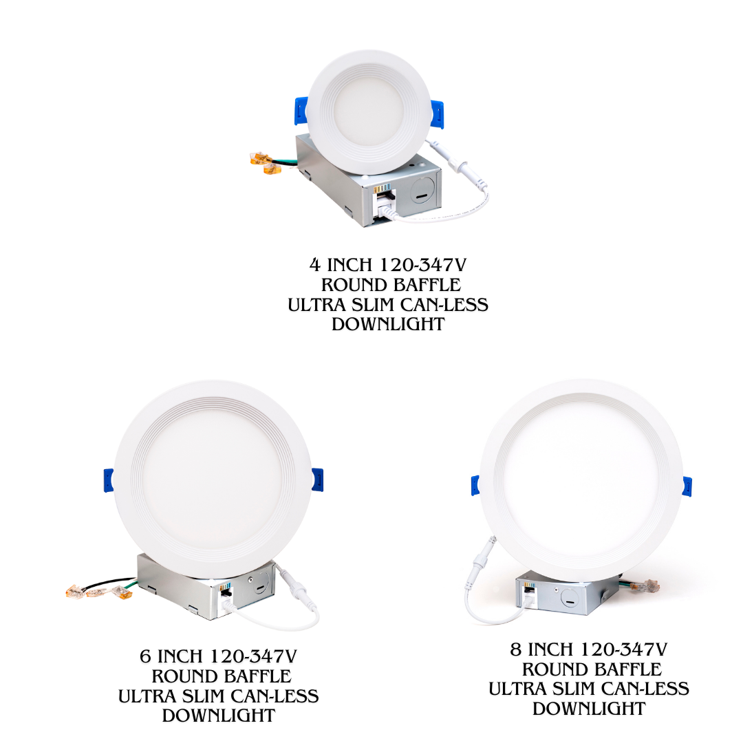 4 Inch /6 Inch /8 Inch 120V to 347V Round Baffle Trim Can-less Ultra Slim LED Downlight