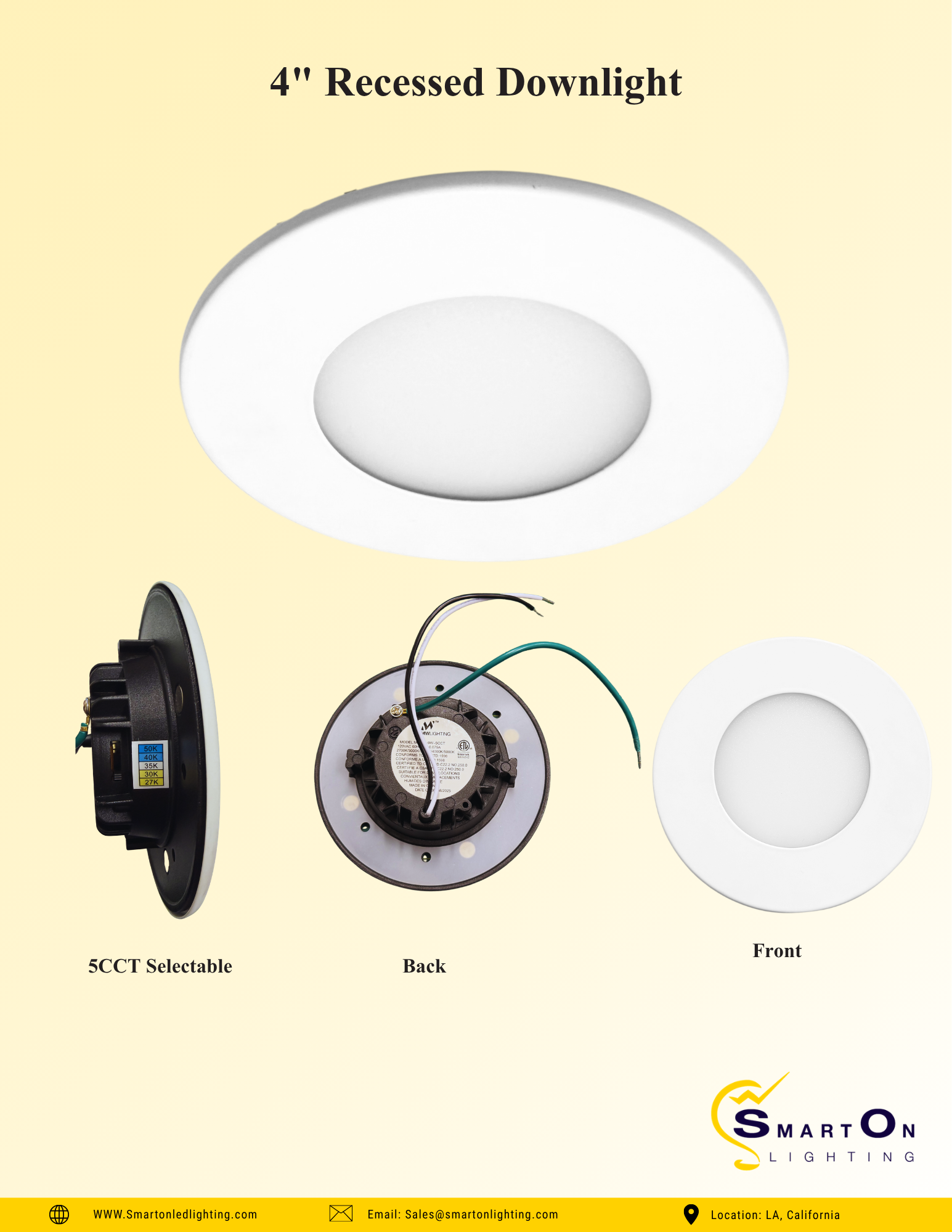 4" Multi-Fit Recessed Downlight | 5CCT Selectable | Magnetic Trim | SmartOn Lighting