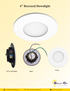 4" Multi-Fit Recessed Downlight | 5CCT Selectable | Magnetic Trim | SmartOn Lighting