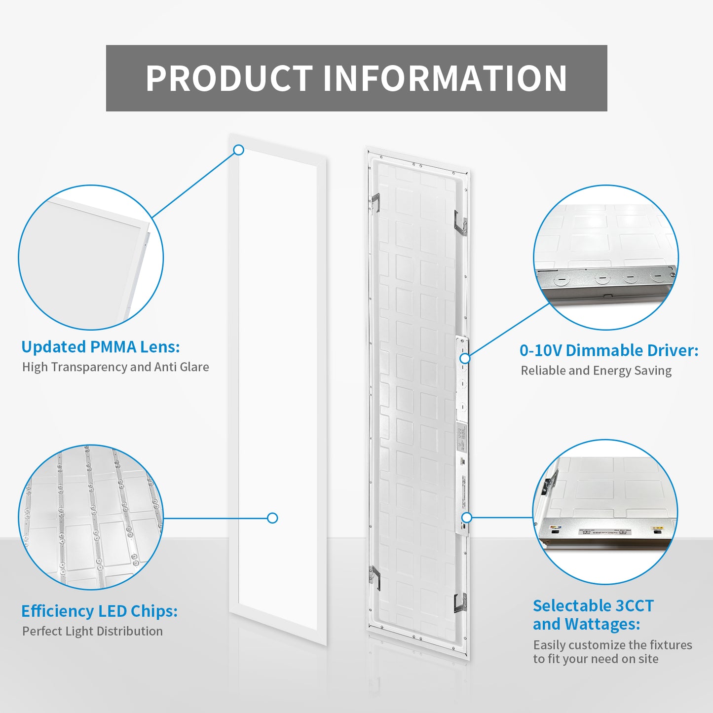 1x4FT LED Backlit Flat Panel Light 20/30/40W 5000K 4400Lumens