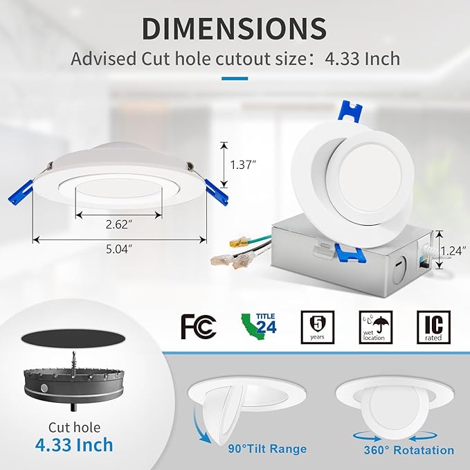 4 Inch /6 Inch Can-less Flood Floating Gimbal LED Downlight