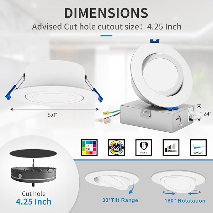 4 Inch/ 6 Inch Round Swivel Can-less Downlight