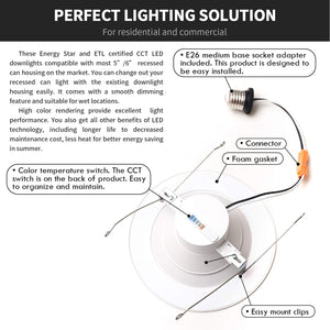 MW Lighting 5/6 Inch LED Retrofit Recessed Downlight with Smooth Trim-2700k/3000k/3500k/40000k/5000k