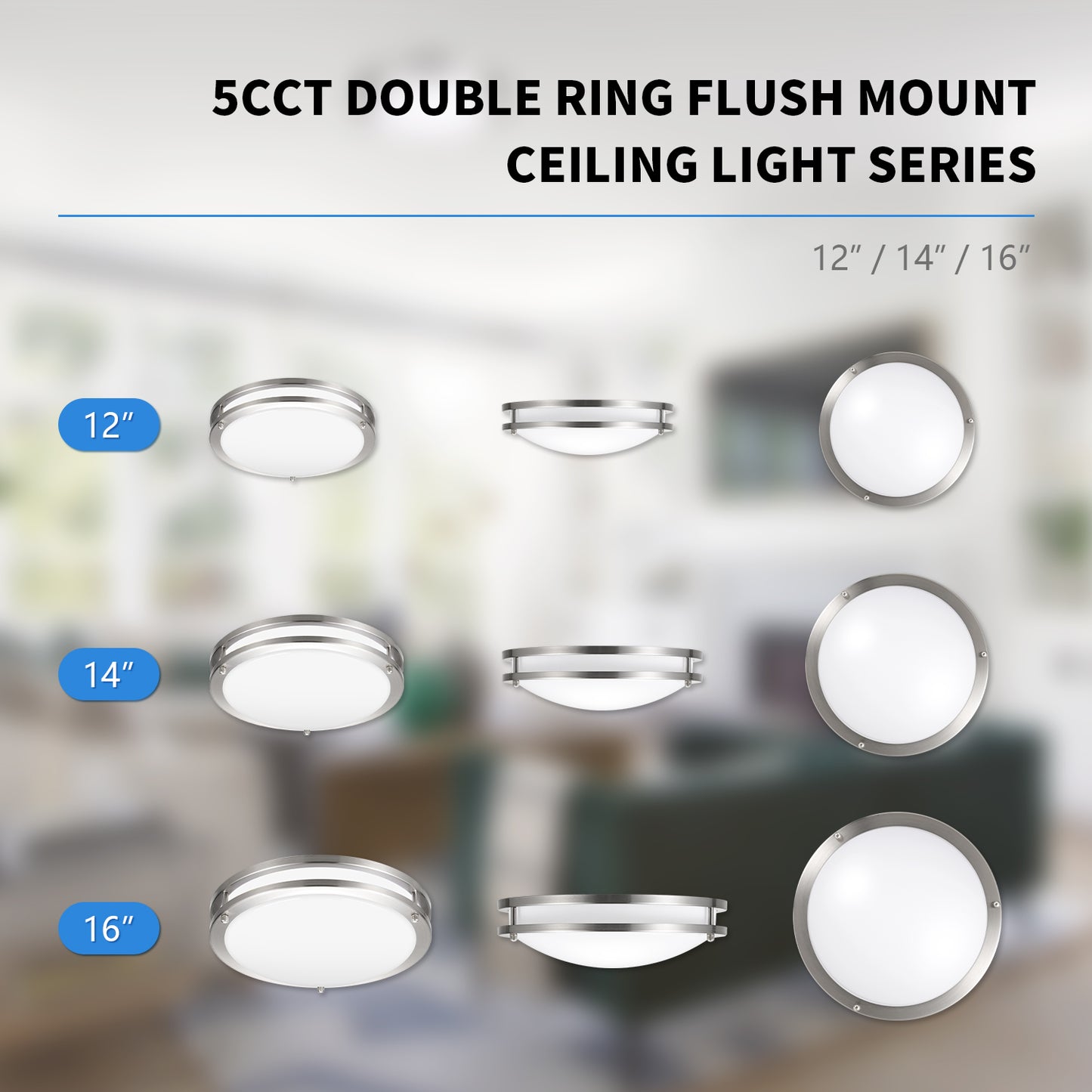 14 Inch Double Ring LED Flush Mount Ceiling Fixture with 5CCT Seletable