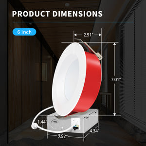 MW Lighting 6 Inch LED Fire Rated Canless Smooth Recessed Light | 5CCT Selectable 2700K-5000K | 2 Hours Fire Rating | 1100 Lumens | 15W | No Tenmat Needed | Dimmable | IC Rated |