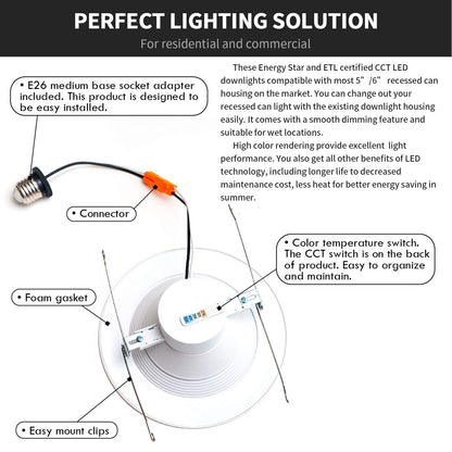 4 inch retrofit recessed light-E26-5CCT