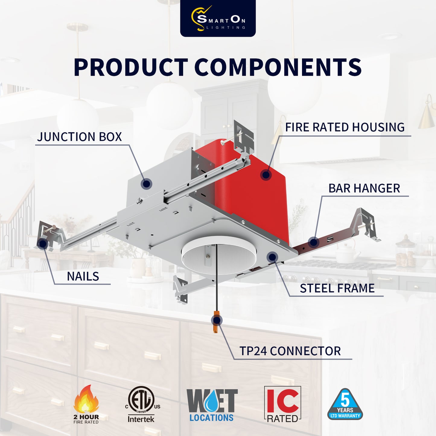 4Inch Fire Rated Recessed Housing Can With TP24 Connector (2Pack)