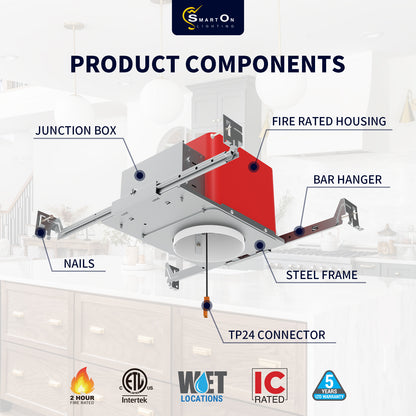 4Inch Fire Rated Recessed Housing Can With TP24 Connector (2Pack)