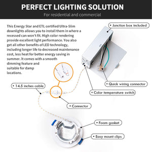 MW Lighting 6 Inch Canless Slim 5CCT LED Recessed Light with Baffle Trim-2700k/3000k/3500k/4000k/5000k