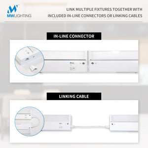 MW 10-inch Linkable LED Under Cabinet Lighting with 5CCT Selectable, Hardwired & Plug-in, 70 degree swivel, aluminum material,white finish