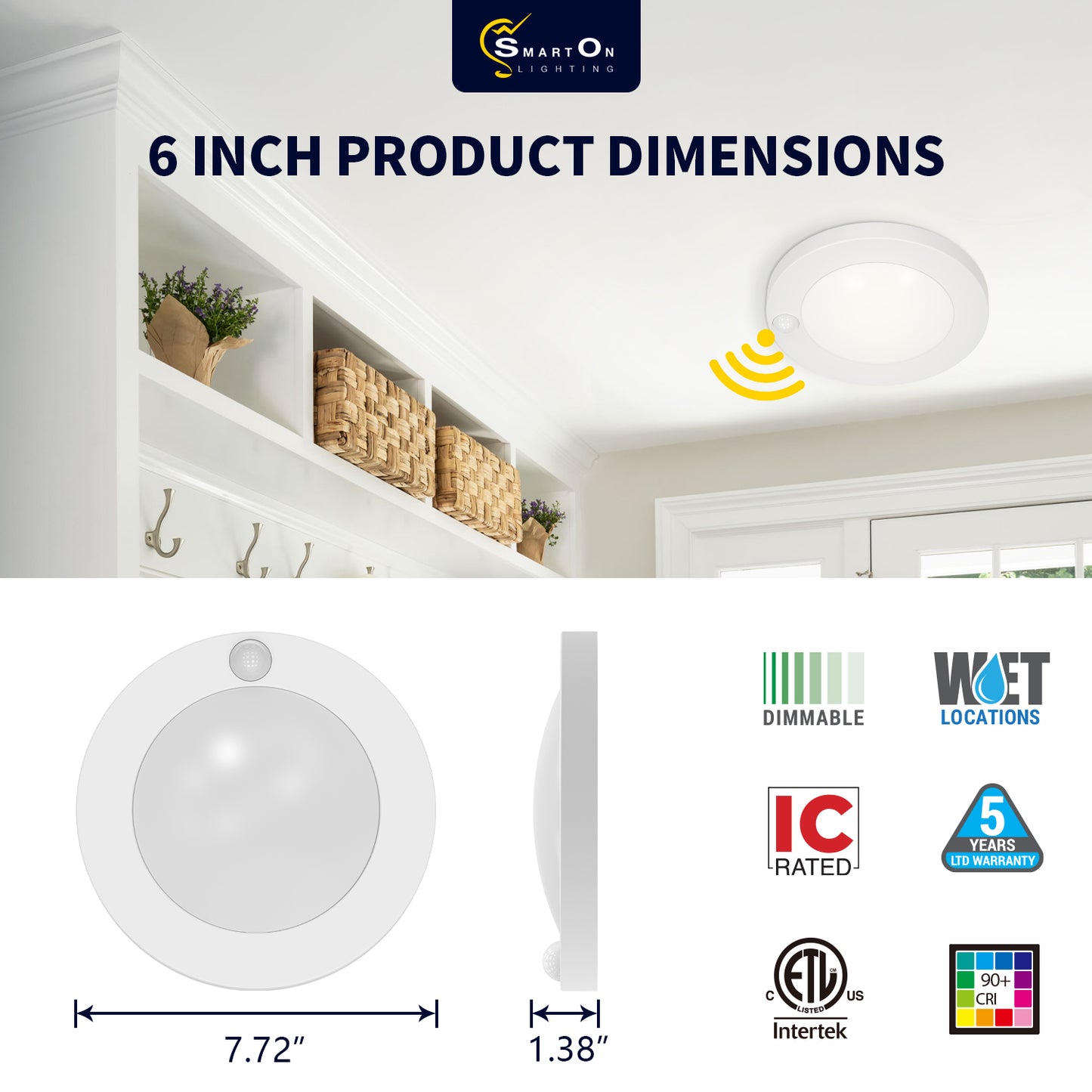 6Inch Surface Mount Disk Downlight 3000K 14W 950LM With Motion Sensor