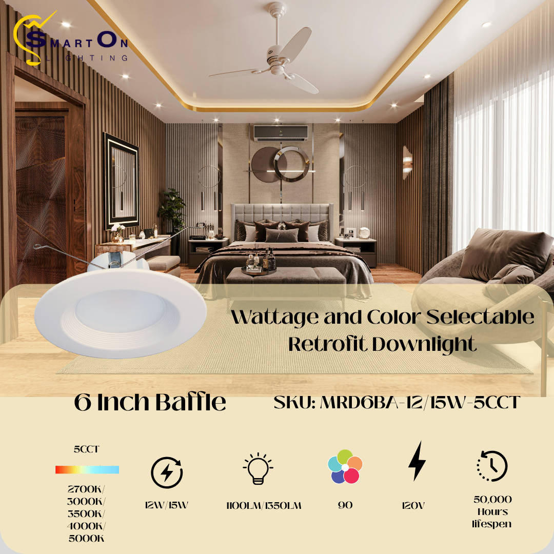 4"/6" Baffle Retrofit Downlight – Wattage & Color Selectable