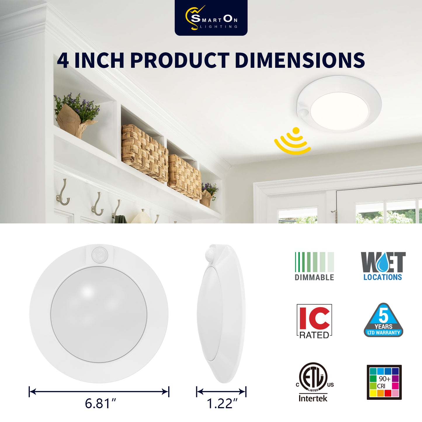 4Inch Surface Mount Disk Downlight 5CCT 16W 1050LM With Motion Sensor