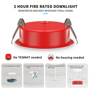 MW Lighting 6 Inch LED Fire Rated Canless Baffle Recessed Light | 5CCT Selectable 2700K-5000K | 2 Hours Fire Rating | 1100 Lumens | 15W | No Tenmat Needed | Dimmable | IC Rated |
