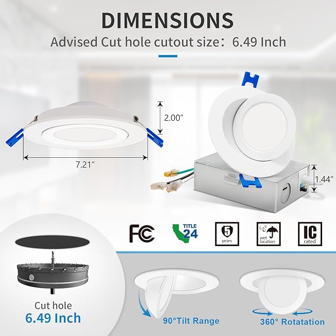 4 Inch /6 Inch Can-less Flood Floating Gimbal LED Downlight