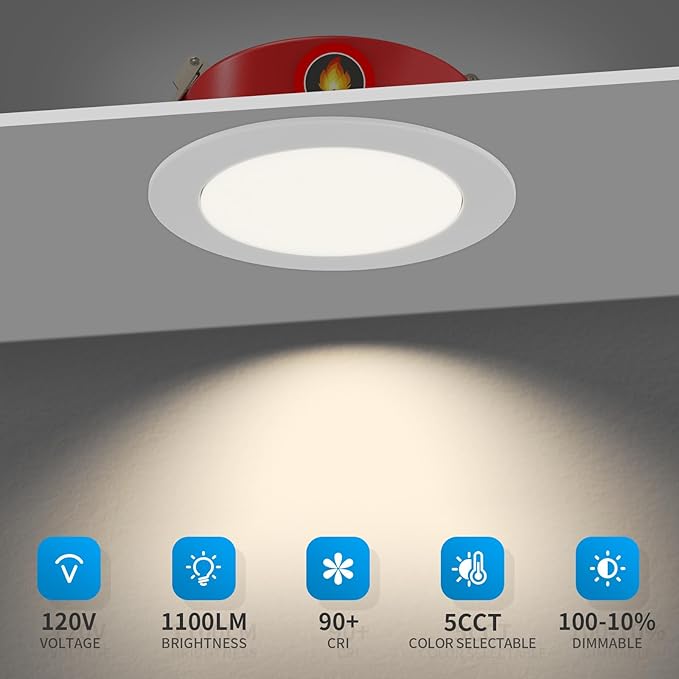 6 Inch Fire Rated Can-less Downlight with Flat/Smooth/ Baffle Trim
