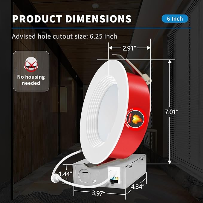 6 Inch Fire Rated Can-less Downlight with Flat/Smooth/ Baffle Trim