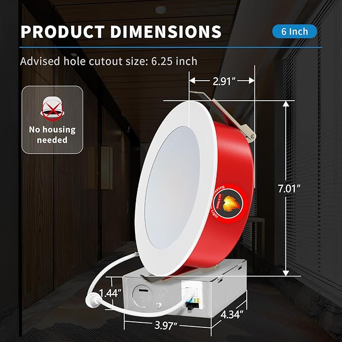 6 Inch Fire Rated Can-less Downlight with Flat/Smooth/ Baffle Trim