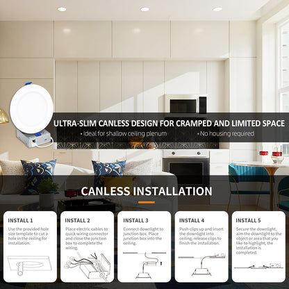 6 Inch Round Flat Trim Canless Ultra Slim Downlight