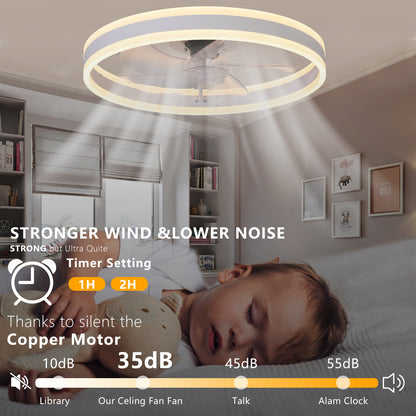 Ceiling Fans with Lights, 19.7'' Minimalist Ring Led Dimmable Chandelier, 3CCT, Noiseless