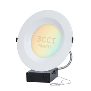 Commercial Recessed Led Downlight, 8 Inch, 16W/21W/27W ,Selectable Wattage & CCT ,2700 Lumens,Integrated Junction Box