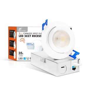 MW Lighting 3 inch LED Canless Spot Floating Gimbal Recessed Light with 5 CCT Selectable-2700k/3000k/3500k/4000k/5000k