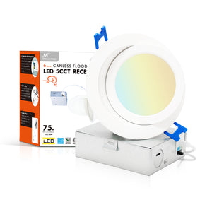 Led Canless Flood Floating Gimbal Recessed Light , 6 Inch , 12W , 800 Lumens ,Selectable CCT