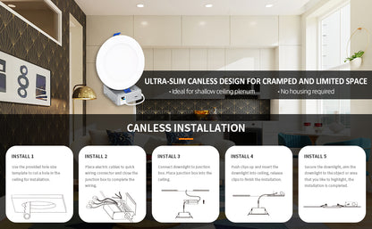 6 Inch Round Flat Trim Canless Ultra Slim Downlight