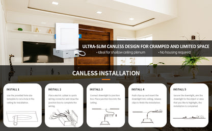 3 Inch Square Flat Trim Canless Ultra Slim Downlight