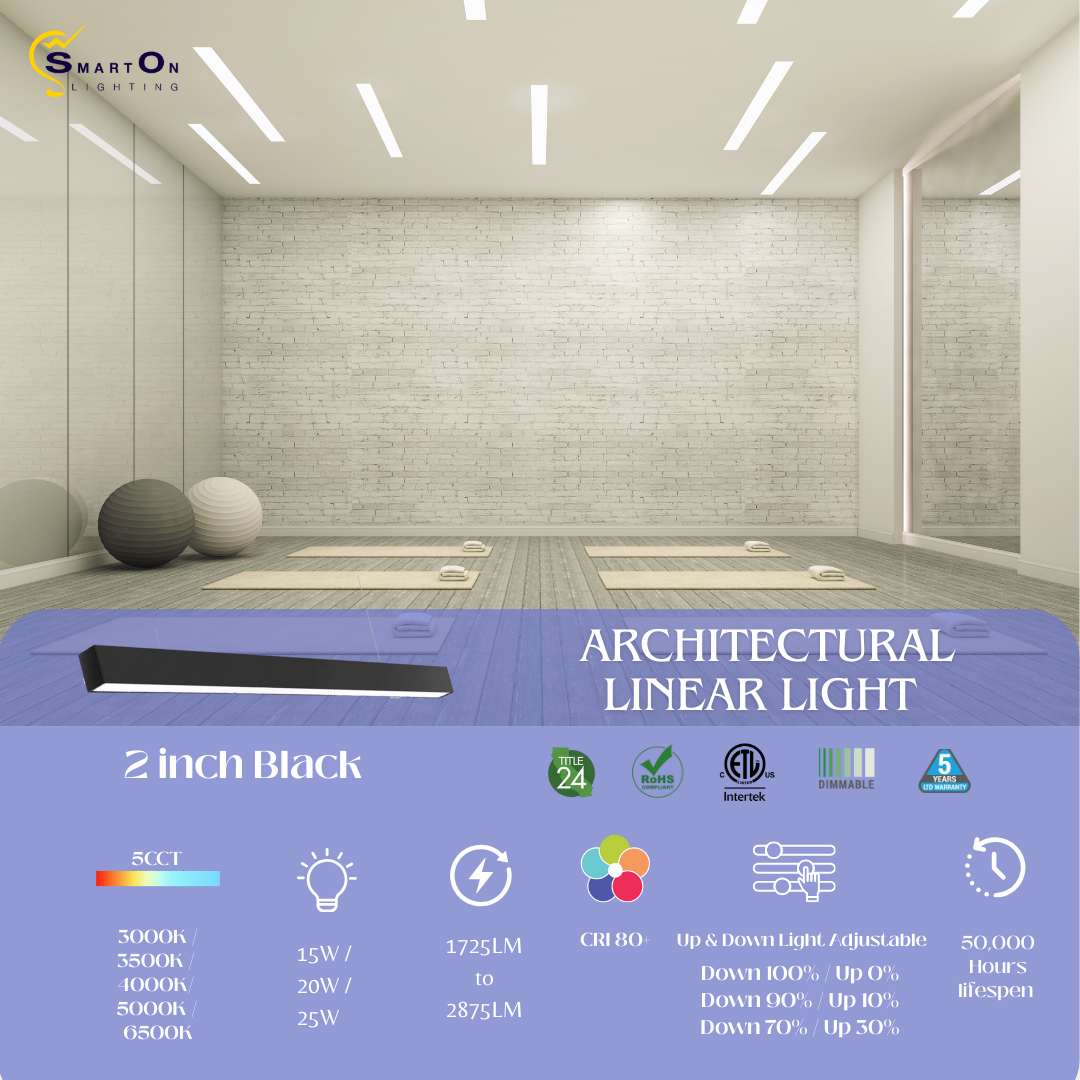 2"/4"/8" Black Up & Down Architectural LED Linear