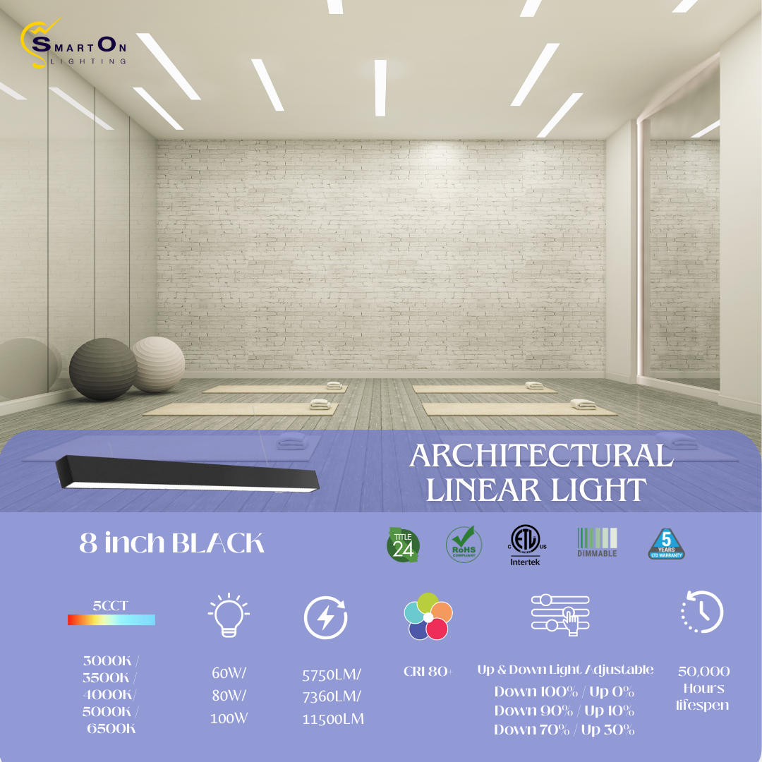 2"/4"/8" Black Up & Down Architectural LED Linear