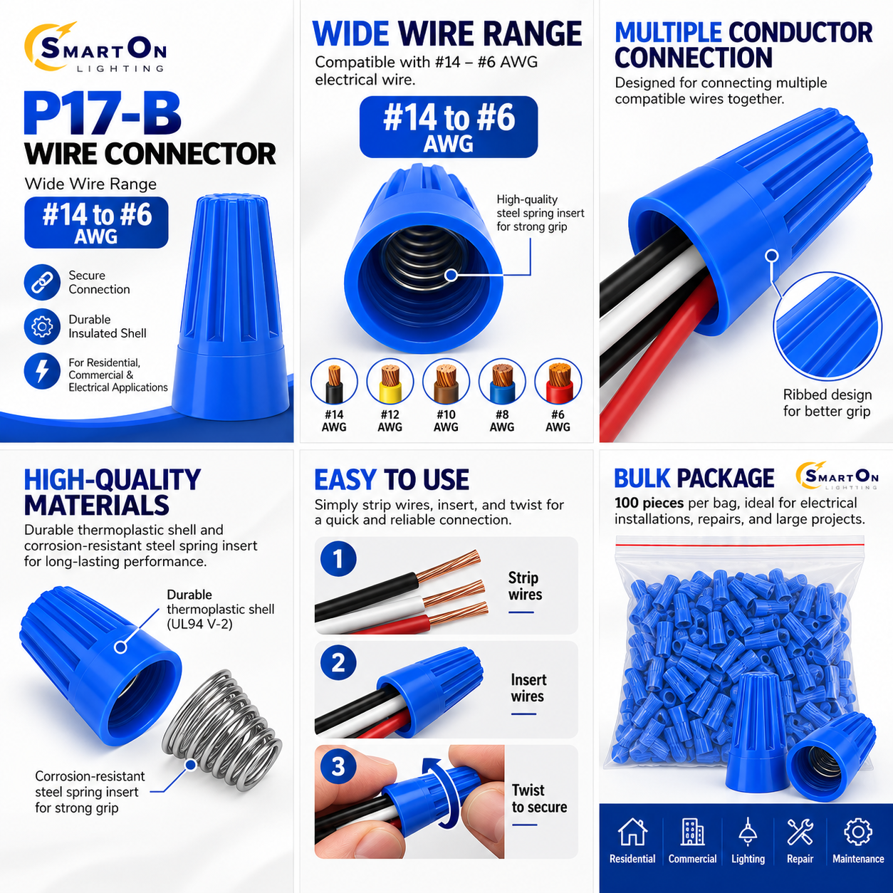 Blue Terminal Wire Nut MP17-Bl-100Pcs