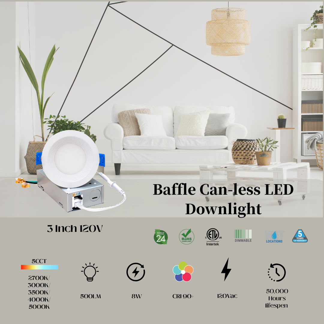 4 Inch /6 Inch /8 Inch 120V to 347V Round Baffle Trim Can-less Ultra Slim LED Downlight