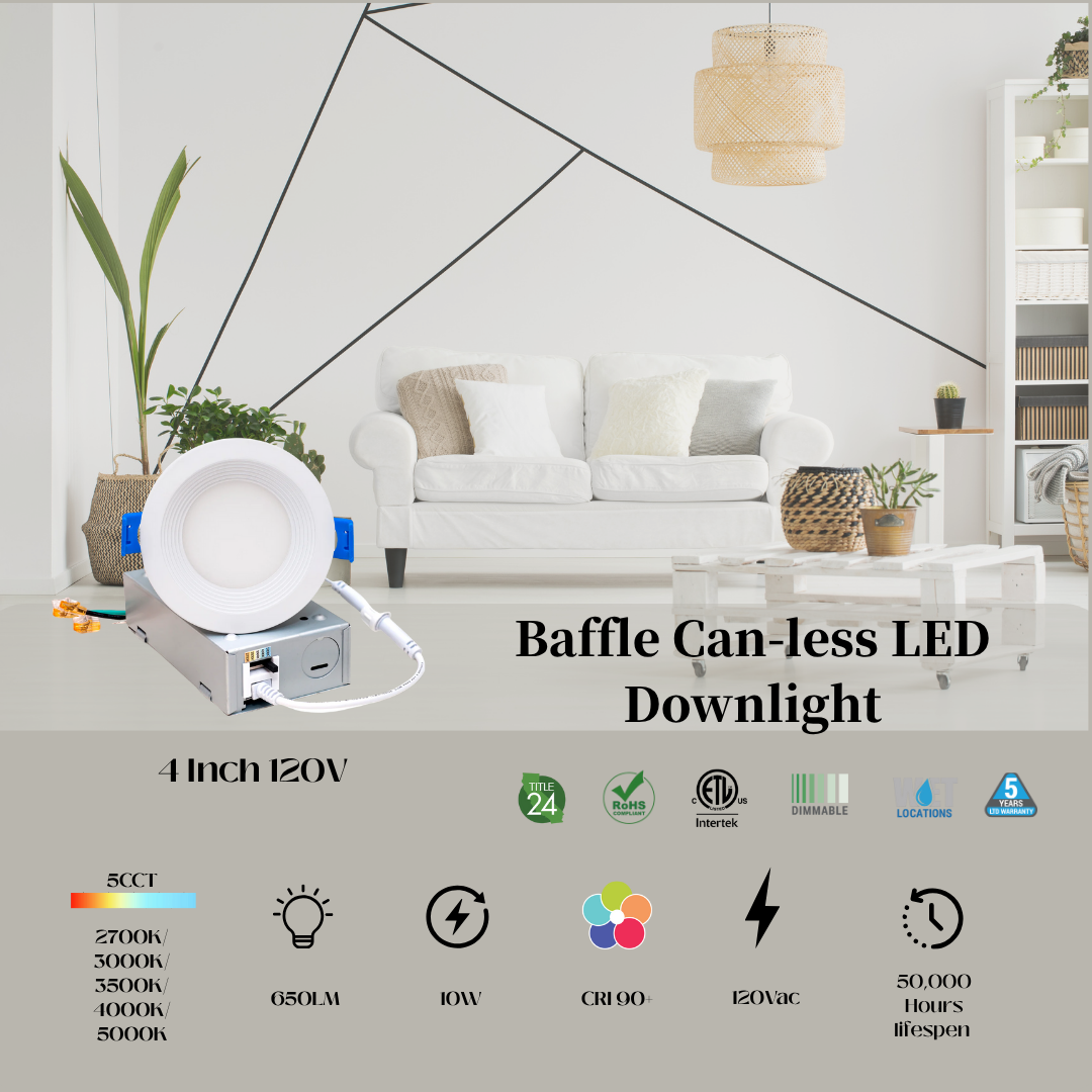 4 Inch /6 Inch /8 Inch 120V to 347V Round Baffle Trim Can-less Ultra Slim LED Downlight