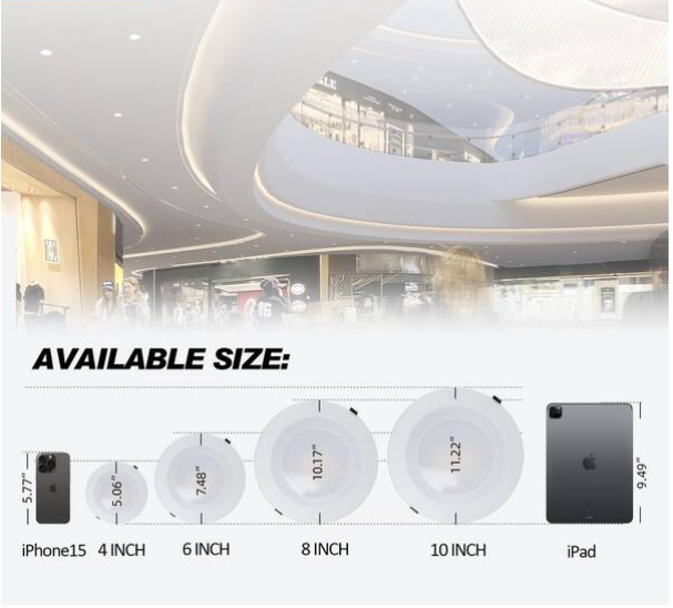 4"/6"/8"/10"/12"  Round Baffle Trim Commercial Can-less Downlight