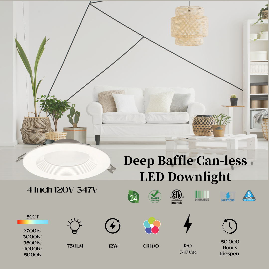 4 Inch & 6 Inch 120–347V Deep Baffle Can-less LED Downlight