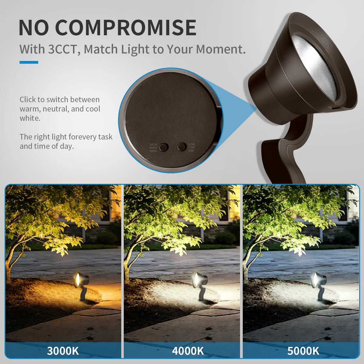 Dimmable Horn-Shaped Landscape Spotlights , 3000K Warm White/4000K Neutral White/5000K Cool White, Outdoor Waterproof Pathway Light for Garden Yard Patio