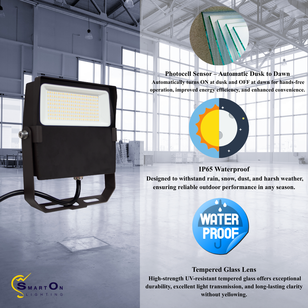LED Flood Light with Photocell | 3CCT Selectable Commercial Outdoor Flood Light