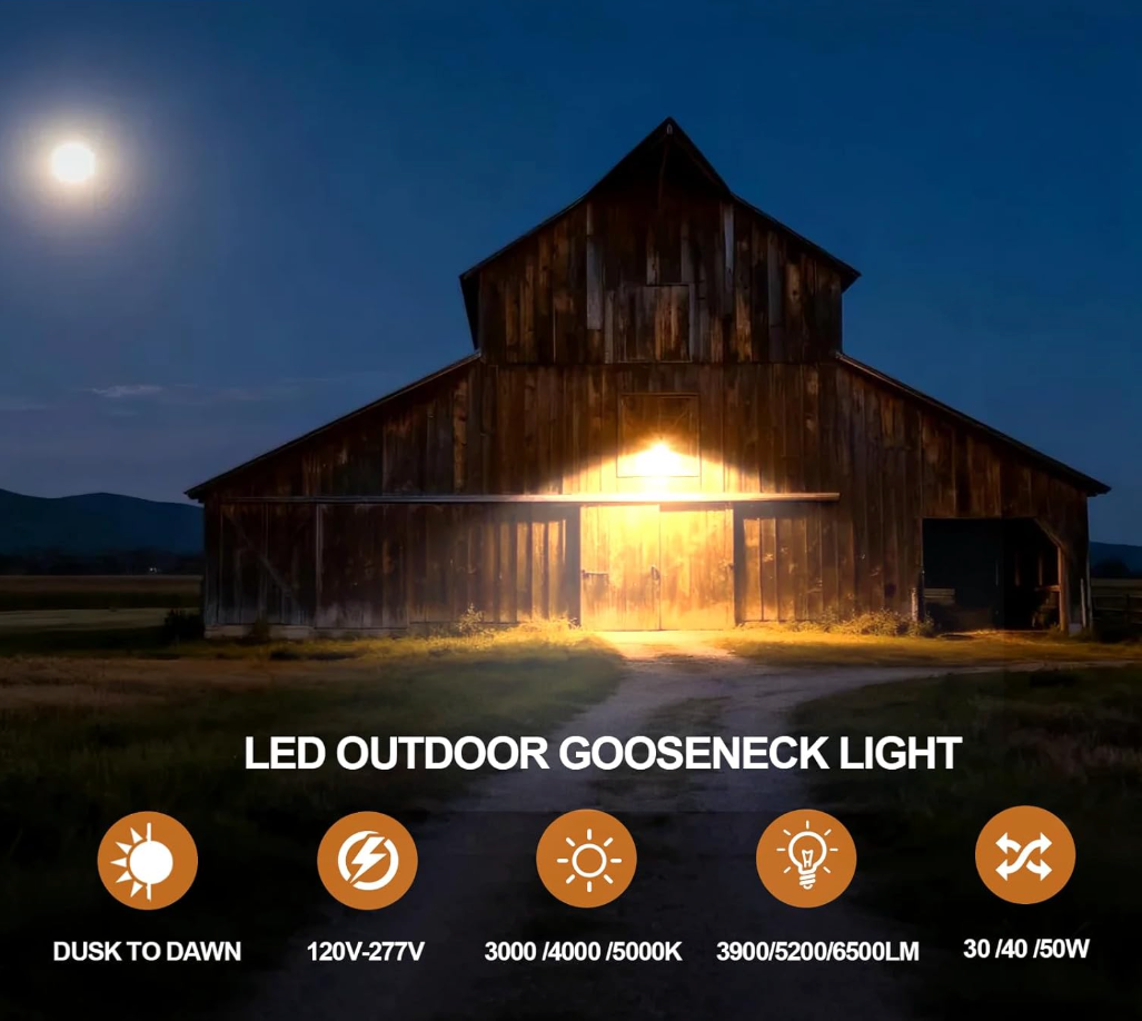 LED Goose Neck Fixture with Photocell for Storefront & Exterior Lighting