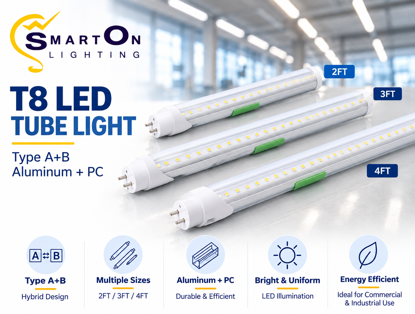 T8 LED Tube Light – Type A+B Hybrid, Aluminum + PC